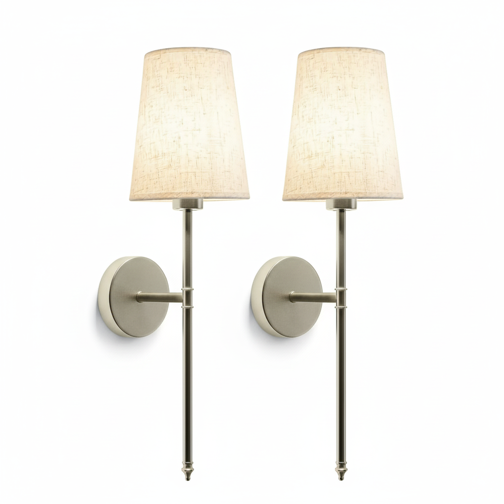 Wall Light Set with Fabric Shade and Adjustable Warm Lighting 2