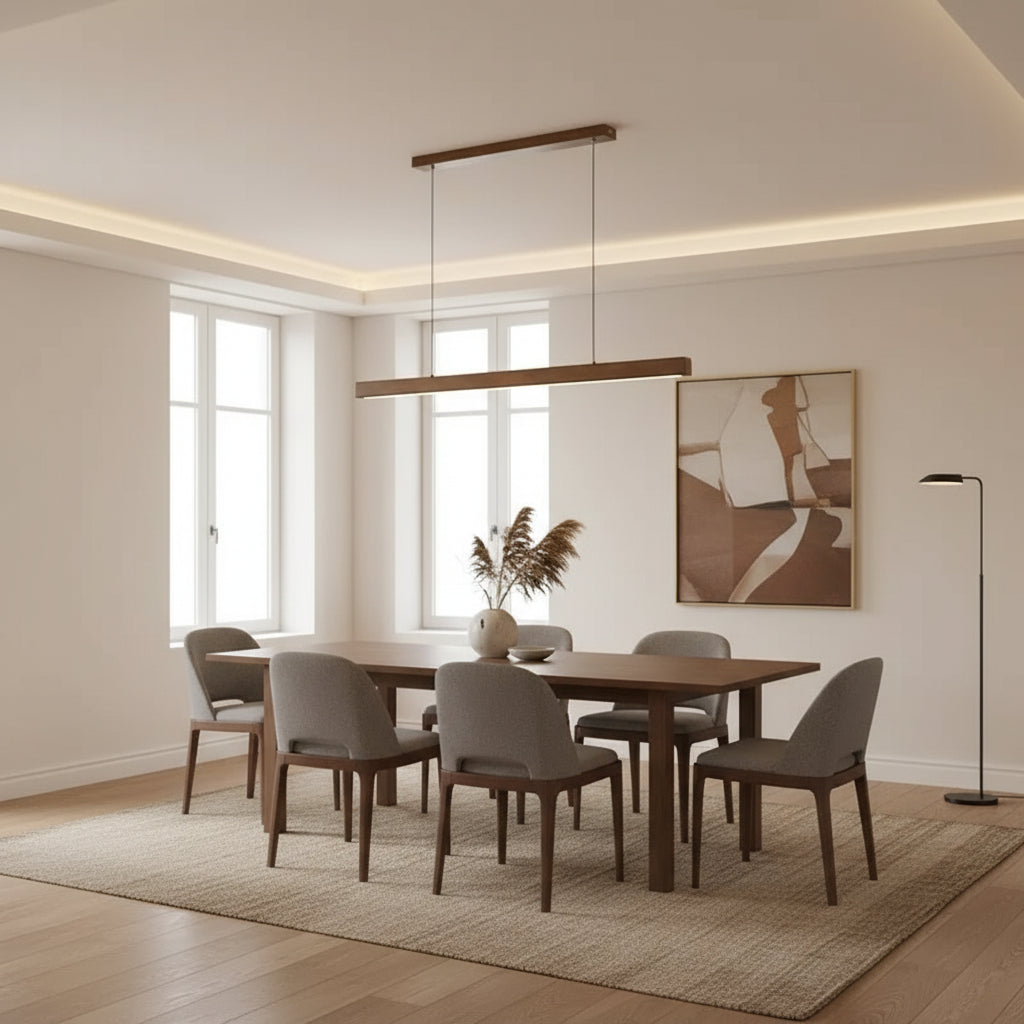 Wooden LED Linear Pendant Light with Adjustable Hanging Wire for Modern Kitchens 0