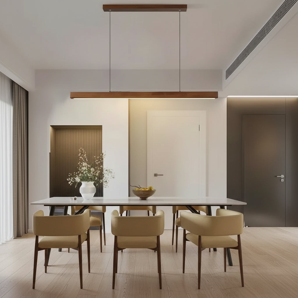 Wooden LED Linear Pendant Light with Adjustable Hanging Wire for Modern Kitchens 2
