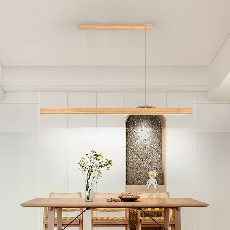 Wooden LED Linear Pendant Light with Adjustable Hanging Wire for Modern Kitchens 3