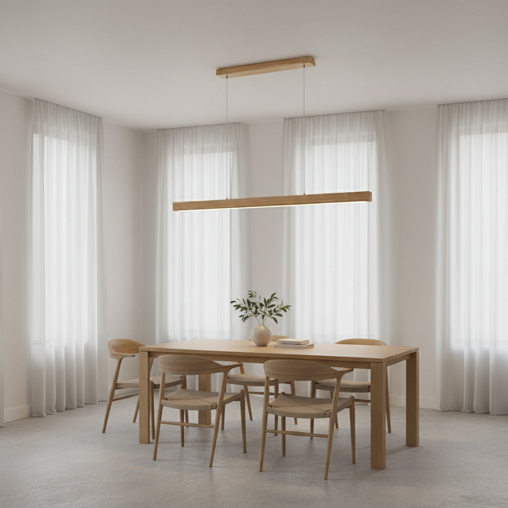 Wooden LED Linear Pendant Light with Adjustable Hanging Wire for Modern Kitchens 4