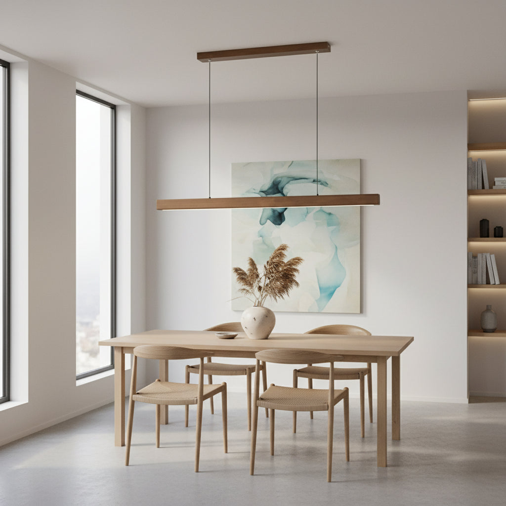Wooden LED Linear Pendant Light with Adjustable Hanging Wire for Modern Kitchens 6