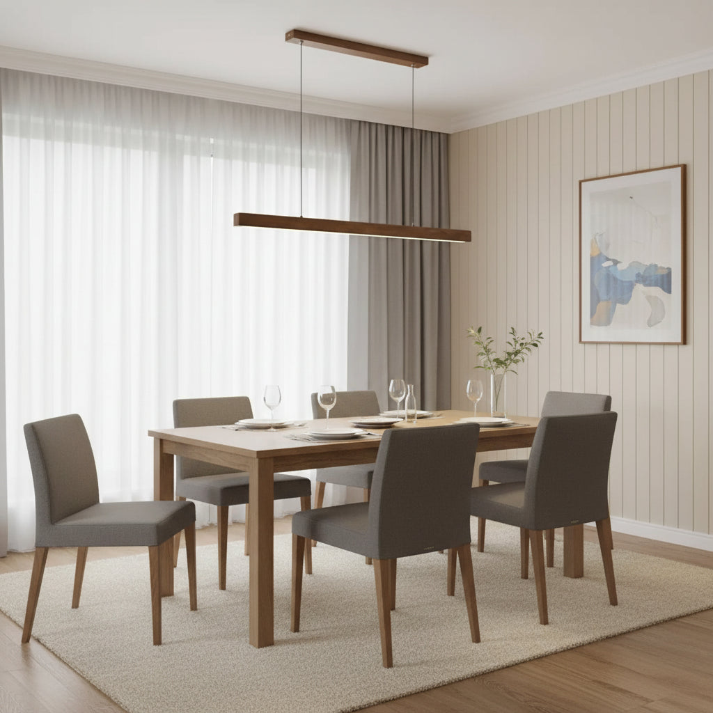 Wooden LED Linear Pendant Light with Adjustable Hanging Wire for Modern Kitchens 7
