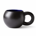 Handcrafted Ceramic Mug with Wide Handle – Elegant Coffee and Tea Cup, Mediterranean Design in White and Black with Blue Interior