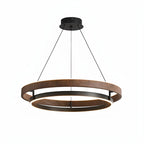 Dimmable Nordic circular chandelier with wood effect metal ring pendant