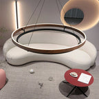 Underside view of dimmable Scandinavian circular ceiling chandelier