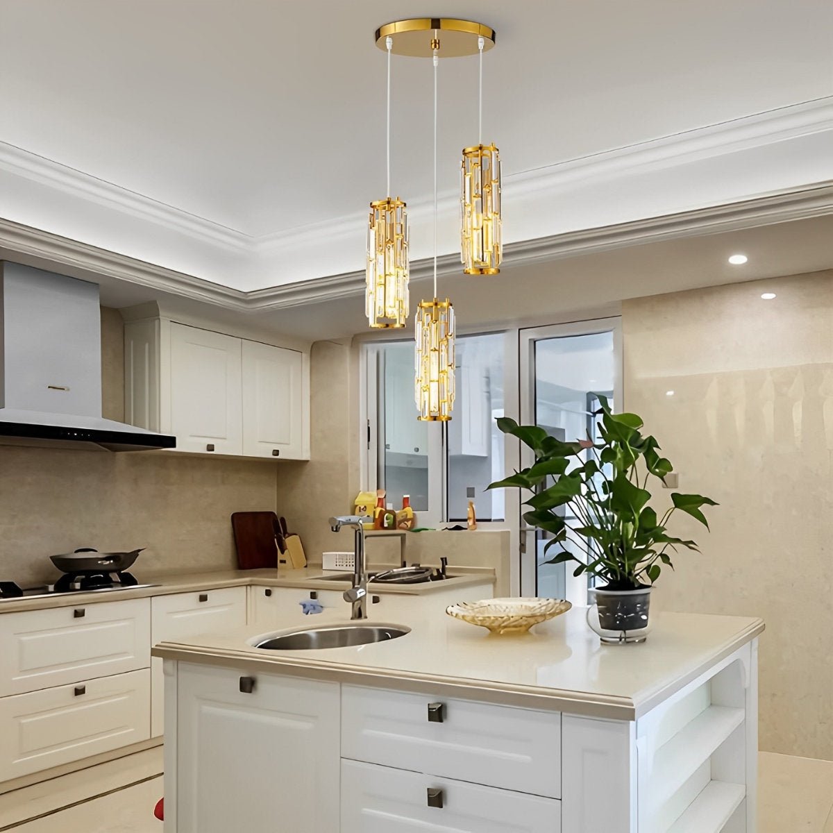 Crystal Glass Chandelier, Modern Iron Pendant Ceiling Light - Decorative Hanging Lighting for Dining Room Living Room Foyer
