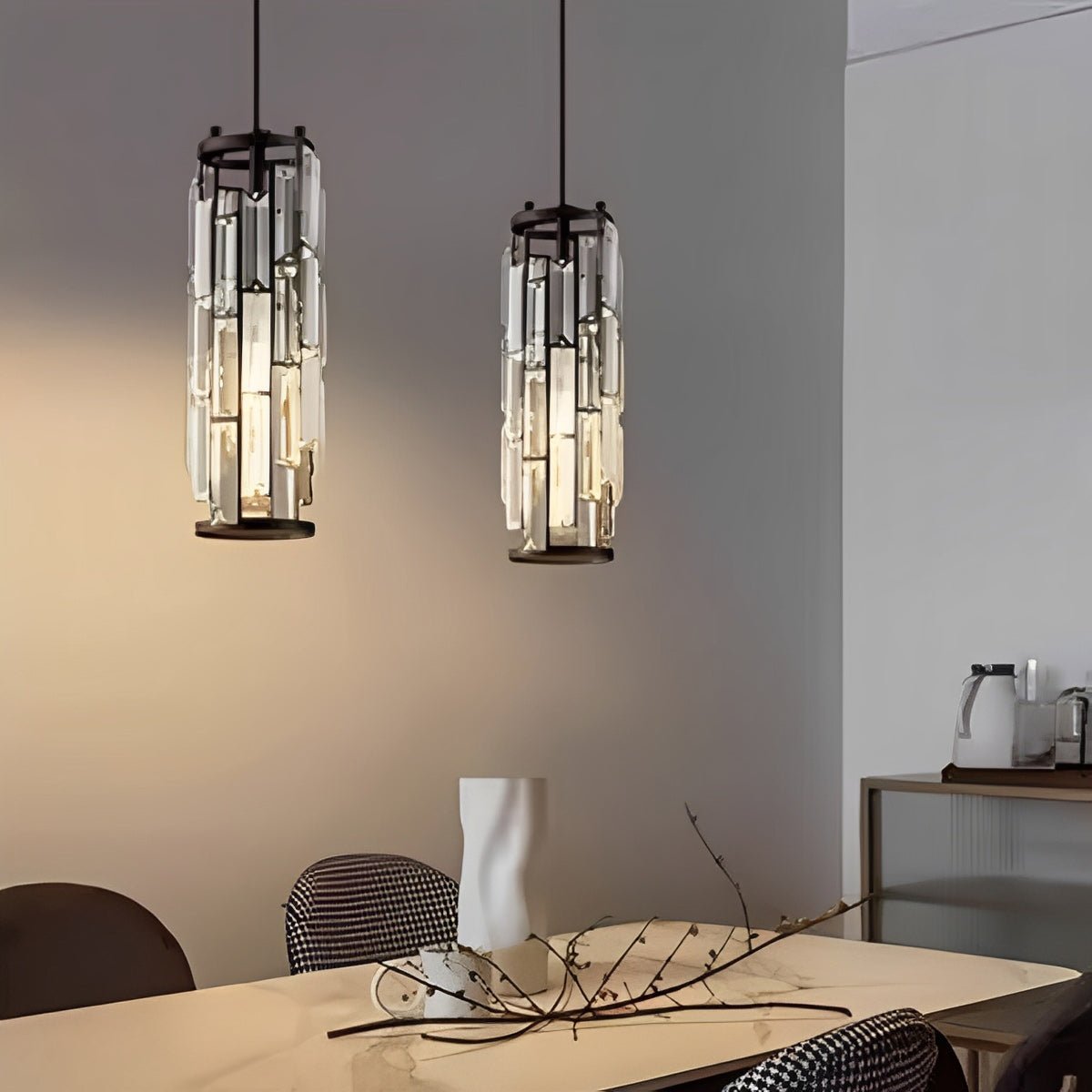 Crystal Glass Chandelier, Modern Iron Pendant Ceiling Light - Decorative Hanging Lighting for Dining Room Living Room Foyer