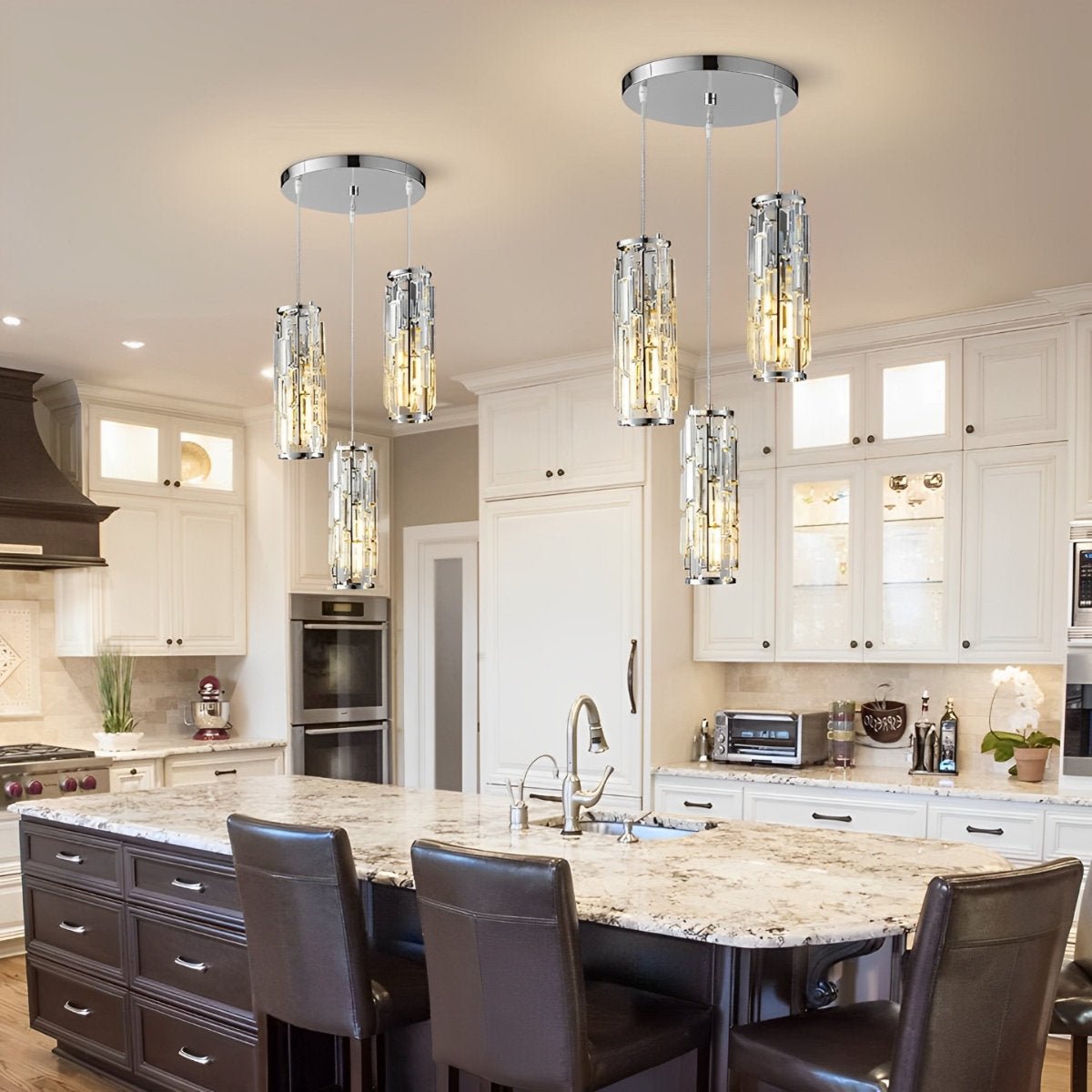 Crystal Glass Chandelier, Modern Iron Pendant Ceiling Light - Decorative Hanging Lighting for Dining Room Living Room Foyer
