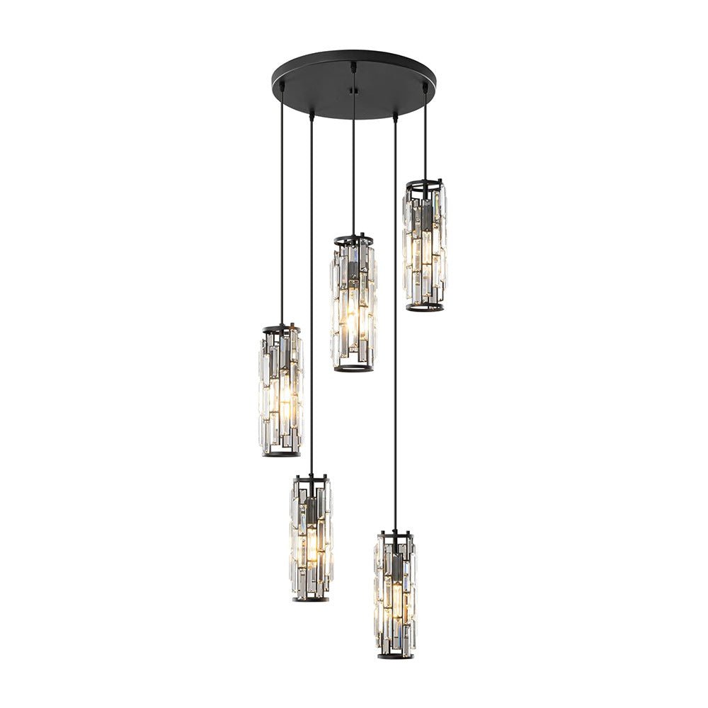 Crystal Glass Chandelier, Modern Iron Pendant Ceiling Light - Decorative Hanging Lighting for Dining Room Living Room Foyer