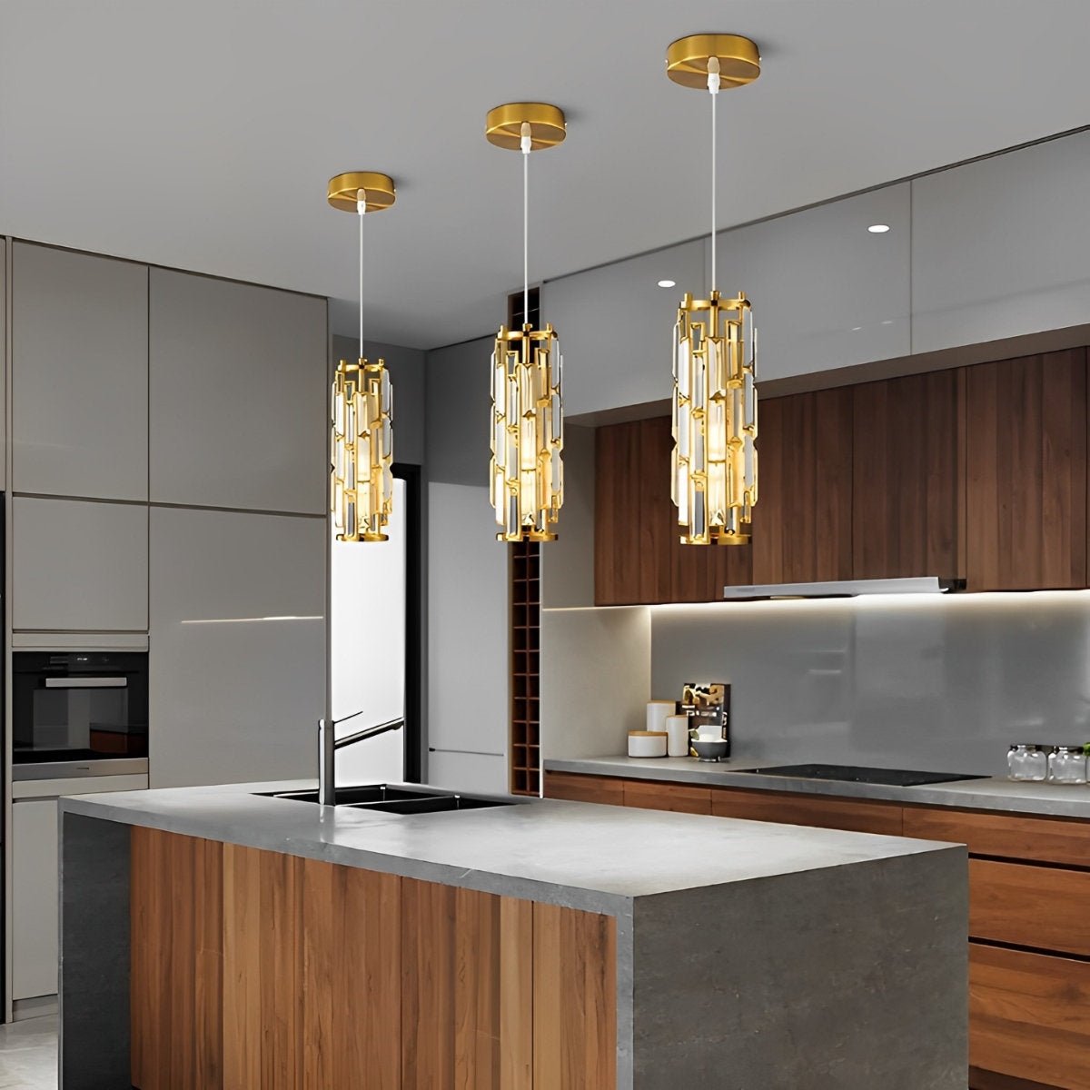 Crystal Glass Chandelier, Modern Iron Pendant Ceiling Light - Decorative Hanging Lighting for Dining Room Living Room Foyer