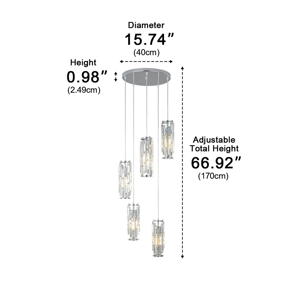 Crystal Glass Chandelier, Modern Iron Pendant Ceiling Light - Decorative Hanging Lighting for Dining Room Living Room Foyer