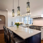 Crystal Glass Chandelier, Modern Iron Pendant Ceiling Light - Decorative Hanging Lighting for Dining Room Living Room Foyer