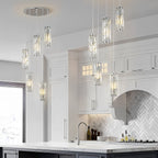 Crystal Glass Chandelier, Modern Iron Pendant Ceiling Light - Decorative Hanging Lighting for Dining Room Living Room Foyer