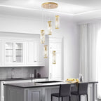 Crystal Glass Chandelier, Modern Iron Pendant Ceiling Light - Decorative Hanging Lighting for Dining Room Living Room Foyer