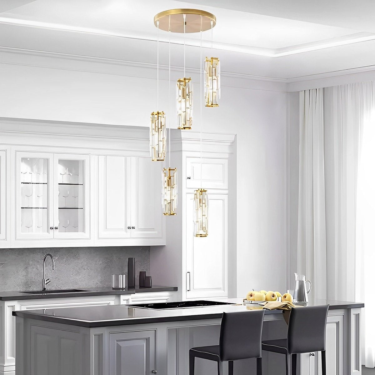 Crystal Glass Chandelier, Modern Iron Pendant Ceiling Light - Decorative Hanging Lighting for Dining Room Living Room Foyer