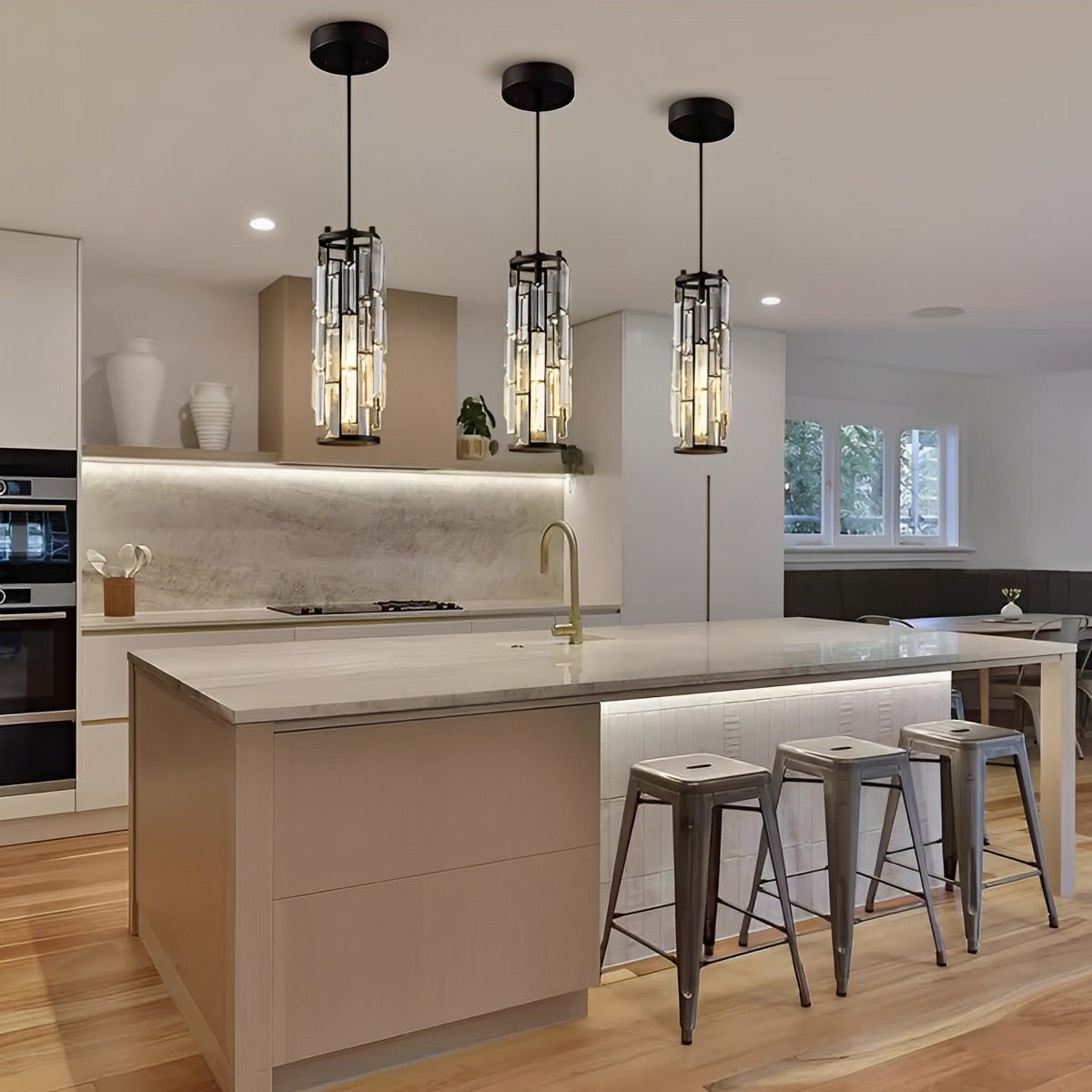 Crystal Glass Chandelier, Modern Iron Pendant Ceiling Light - Decorative Hanging Lighting for Dining Room Living Room Foyer