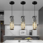 Crystal Glass Chandelier, Modern Iron Pendant Ceiling Light - Decorative Hanging Lighting for Dining Room Living Room Foyer