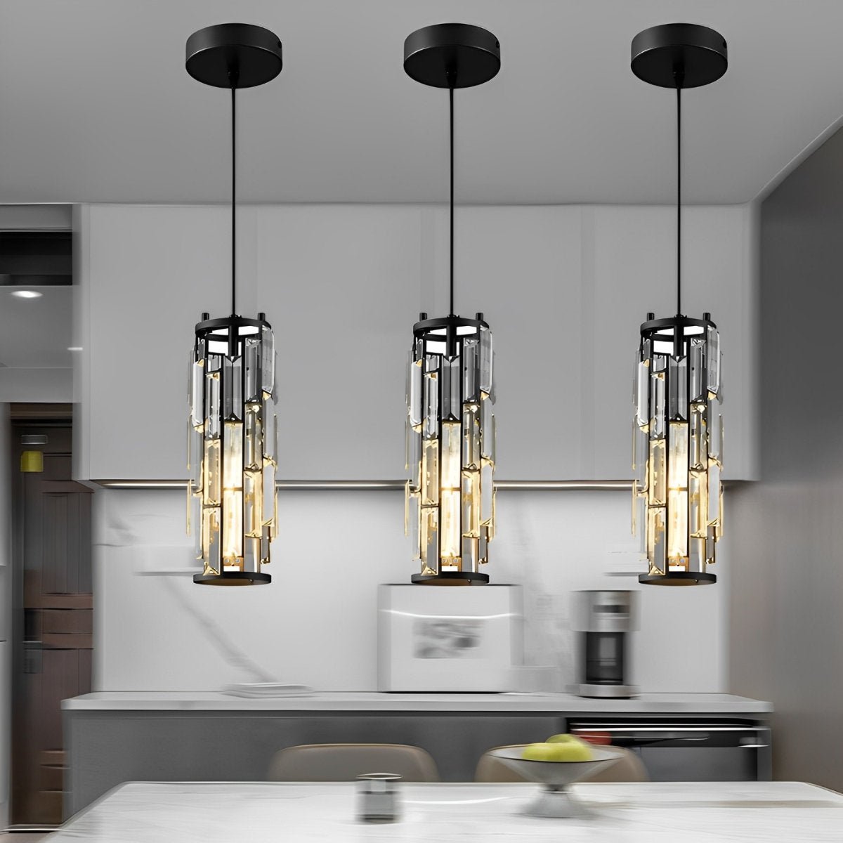 Crystal Glass Chandelier, Modern Iron Pendant Ceiling Light - Decorative Hanging Lighting for Dining Room Living Room Foyer