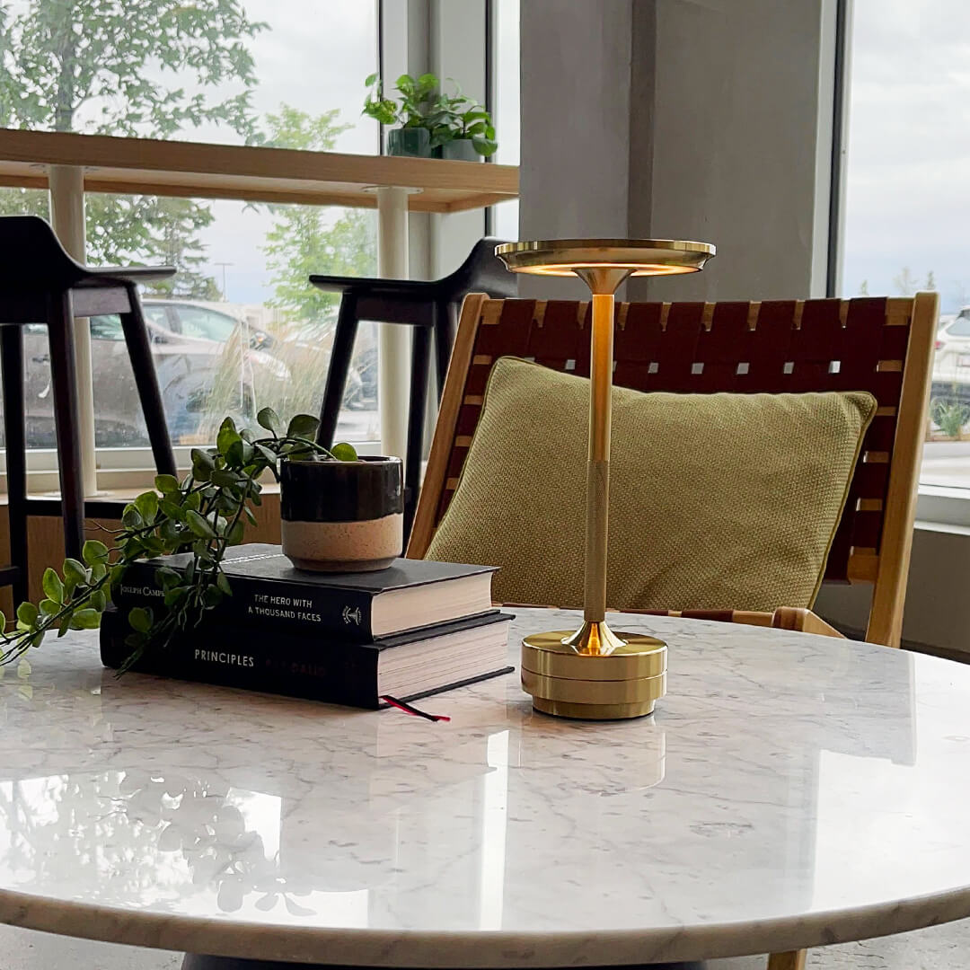 Cordless Table Lamp Rechargeable, Metallic Modern Bedside Lamp - Portable LED Dimmable Mood Light for Bedroom Restaurant Bar