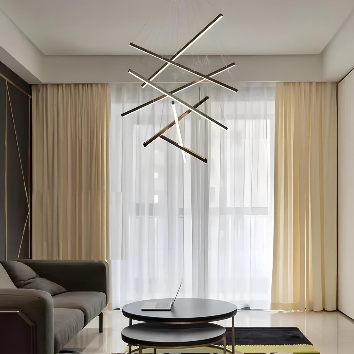 LED Linear Chandelier Dimmable, Minimalist Black Strip Pendant Light - Modern Hanging Ceiling Light for Dining Room Kitchen Island