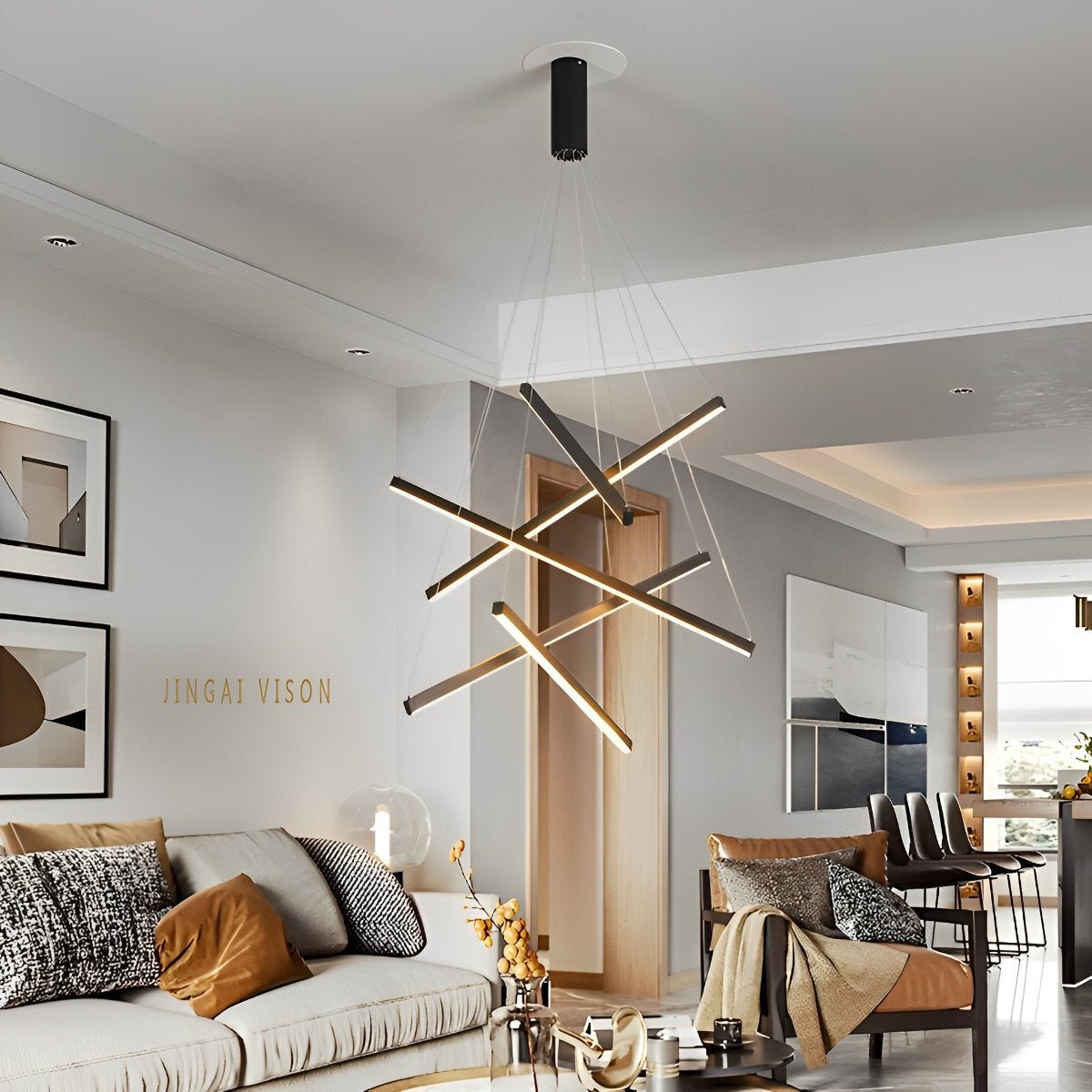LED Linear Chandelier Dimmable, Minimalist Black Strip Pendant Light - Modern Hanging Ceiling Light for Dining Room Kitchen Island
