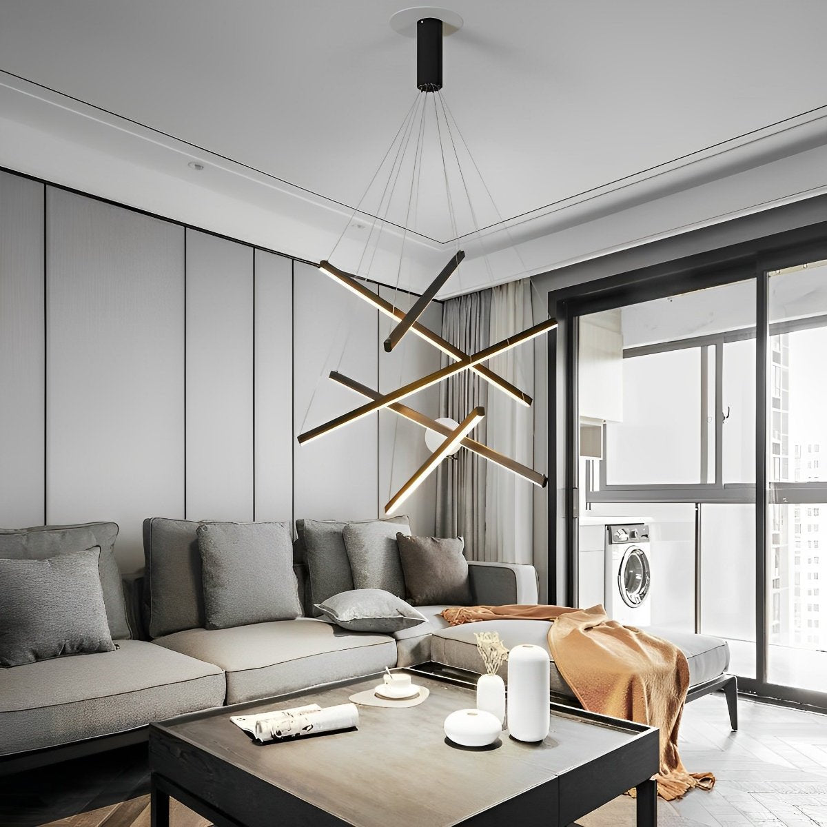 LED Linear Chandelier Dimmable, Minimalist Black Strip Pendant Light - Modern Hanging Ceiling Light for Dining Room Kitchen Island