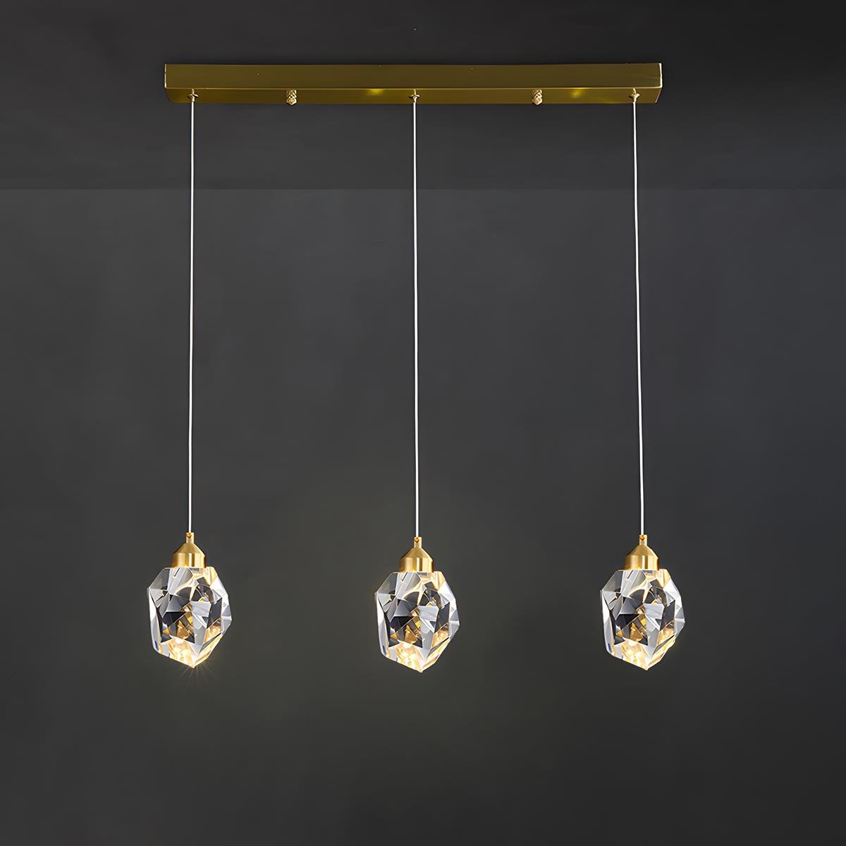 Brass Crystal Pendant Light Dimmable, Modern Luxury Chandelier - Hanging Ceiling Light for Dining Room Kitchen Island Foyer
