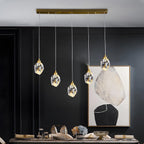 Brass Crystal Pendant Light Dimmable, Modern Luxury Chandelier - Hanging Ceiling Light for Dining Room Kitchen Island Foyer