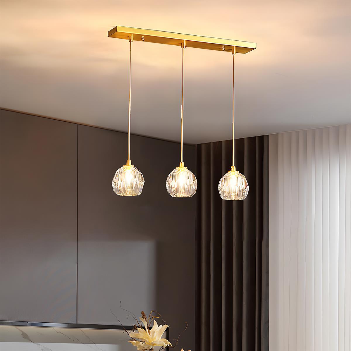 Brass Crystal Pendant Light Dimmable, Modern Luxury Chandelier - Hanging Ceiling Light for Dining Room Kitchen Island Foyer