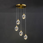 Brass Crystal Pendant Light Dimmable, Modern Luxury Chandelier - Hanging Ceiling Light for Dining Room Kitchen Island Foyer