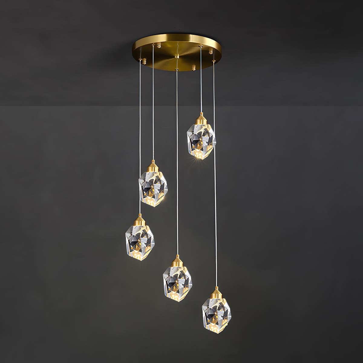 Brass Crystal Pendant Light Dimmable, Modern Luxury Chandelier - Hanging Ceiling Light for Dining Room Kitchen Island Foyer