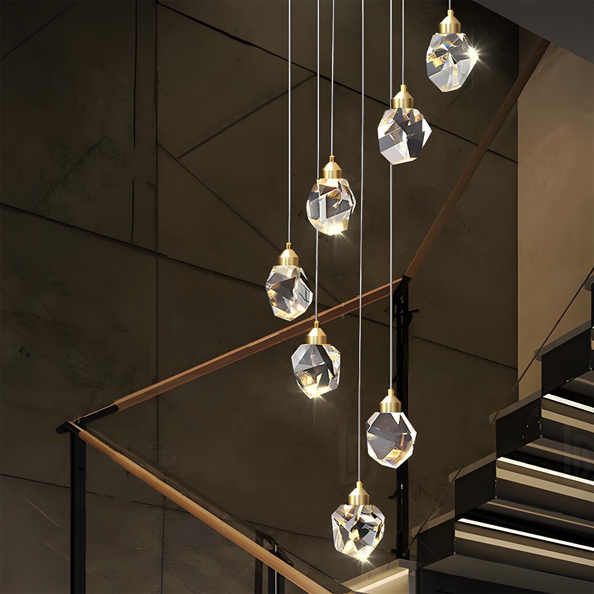 Brass Crystal Pendant Light Dimmable, Modern Luxury Chandelier - Hanging Ceiling Light for Dining Room Kitchen Island Foyer
