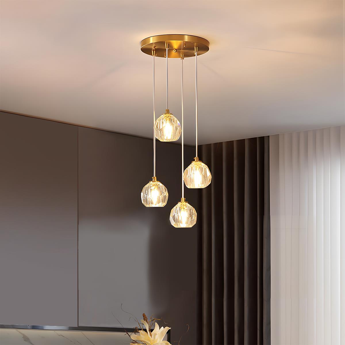 Brass Crystal Pendant Light Dimmable, Modern Luxury Chandelier - Hanging Ceiling Light for Dining Room Kitchen Island Foyer