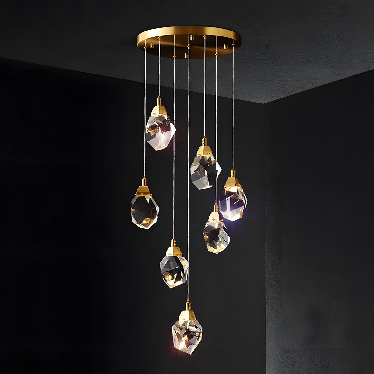 Brass Crystal Pendant Light Dimmable, Modern Luxury Chandelier - Hanging Ceiling Light for Dining Room Kitchen Island Foyer