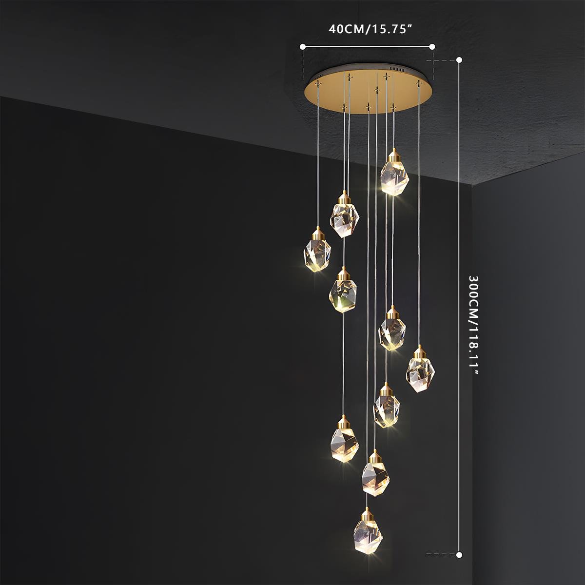 Brass Crystal Pendant Light Dimmable, Modern Luxury Chandelier - Hanging Ceiling Light for Dining Room Kitchen Island Foyer