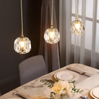 Brass Crystal Pendant Light Dimmable, Modern Luxury Chandelier - Hanging Ceiling Light for Dining Room Kitchen Island Foyer