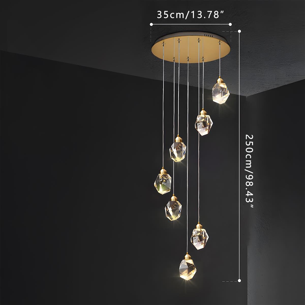 Brass Crystal Pendant Light Dimmable, Modern Luxury Chandelier - Hanging Ceiling Light for Dining Room Kitchen Island Foyer