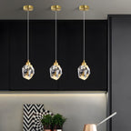 Brass Crystal Pendant Light Dimmable, Modern Luxury Chandelier - Hanging Ceiling Light for Dining Room Kitchen Island Foyer