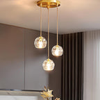 Brass Crystal Pendant Light Dimmable, Modern Luxury Chandelier - Hanging Ceiling Light for Dining Room Kitchen Island Foyer