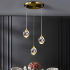 Brass Crystal Pendant Light Dimmable, Modern Luxury Chandelier - Hanging Ceiling Light for Dining Room Kitchen Island Foyer