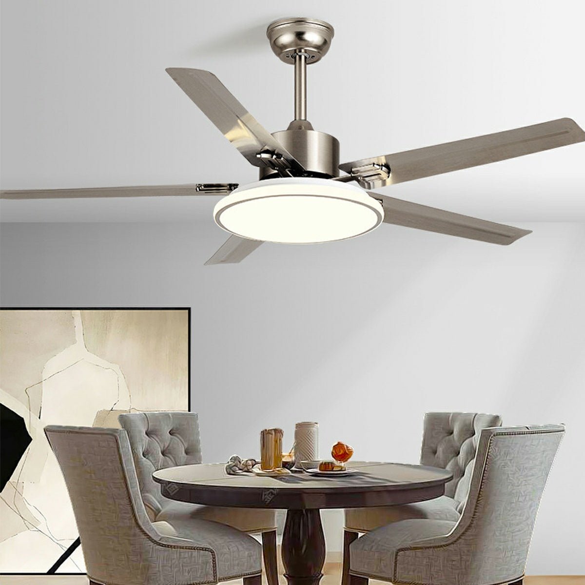 Stainless Steel Ceiling Fan with Remote, 6-Speed Reverse DC Motor - Modern Minimalist Indoor Cooling Fan for Living Room Bedroom