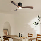 Wood Grain Ceiling Fan with Light and Remote, Nordic Reverse 6-Speed DC Motor - Modern Indoor LED Fan for Bedroom Living Room