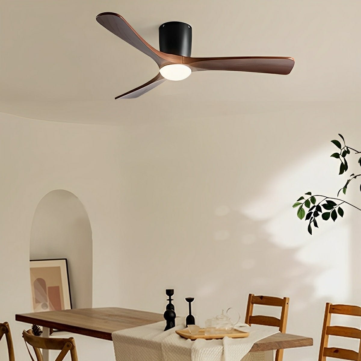 Wood Grain Ceiling Fan with Light and Remote, Nordic Reverse 6-Speed DC Motor - Modern Indoor LED Fan for Bedroom Living Room