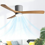 Wood Grain Ceiling Fan with Light and Remote, Nordic Reverse 6-Speed DC Motor - Modern Indoor LED Fan for Bedroom Living Room