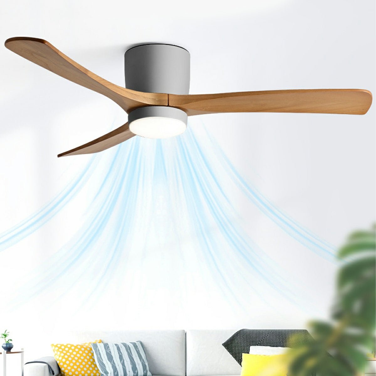 Wood Grain Ceiling Fan with Light and Remote, Nordic Reverse 6-Speed DC Motor - Modern Indoor LED Fan for Bedroom Living Room