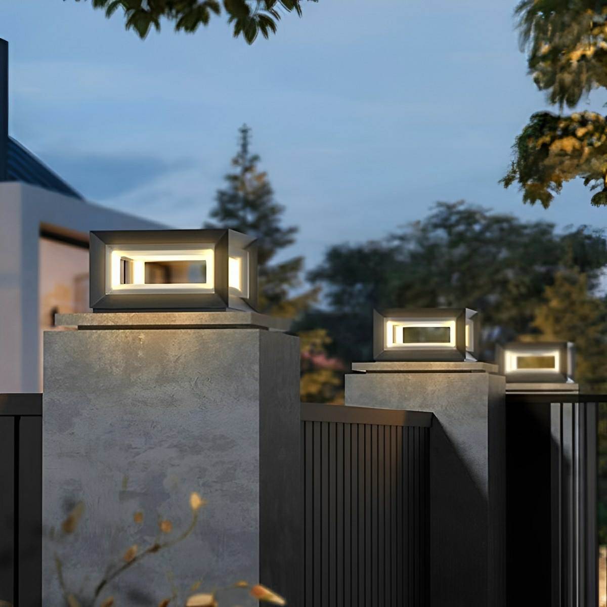Outdoor Post Light Waterproof, Rectangular Stainless Steel LED Pillar Light - Modern Exterior Column Lighting for Driveway Gate