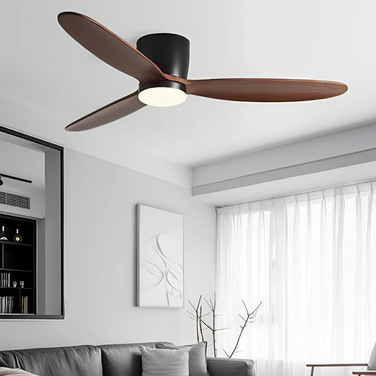 Wood Grain Ceiling Fan with Light, Reverse 6-Speed DC Inverter Motor - Modern Indoor LED Fan for Bedroom Living Room Remote