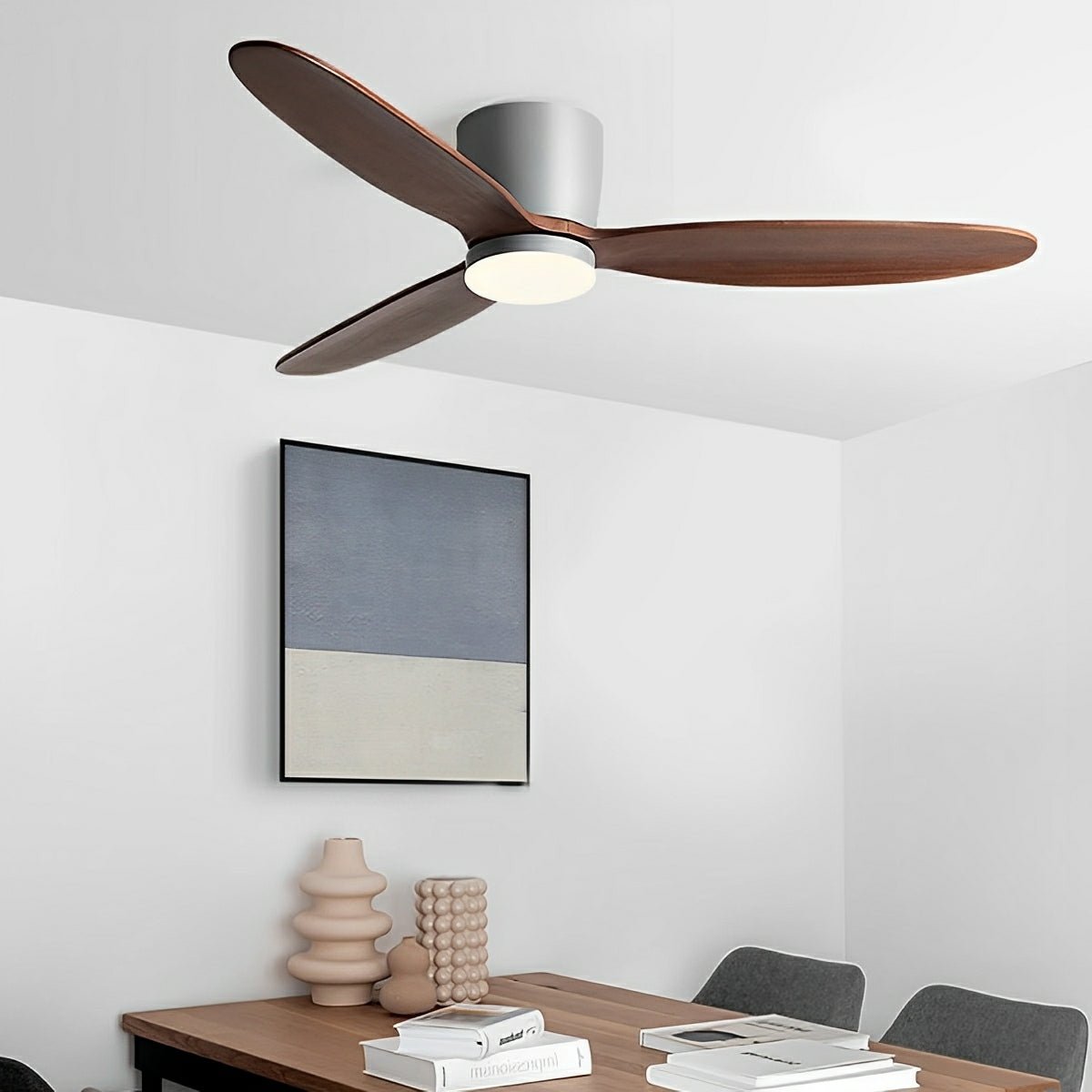 Wood Grain Ceiling Fan with Light, Reverse 6-Speed DC Inverter Motor - Modern Indoor LED Fan for Bedroom Living Room Remote