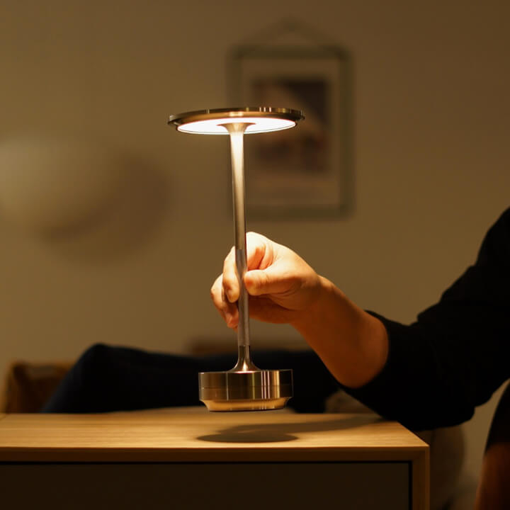 Cordless Table Lamp Rechargeable, Metallic Modern Bedside Lamp - Portable LED Dimmable Mood Light for Bedroom Restaurant Bar